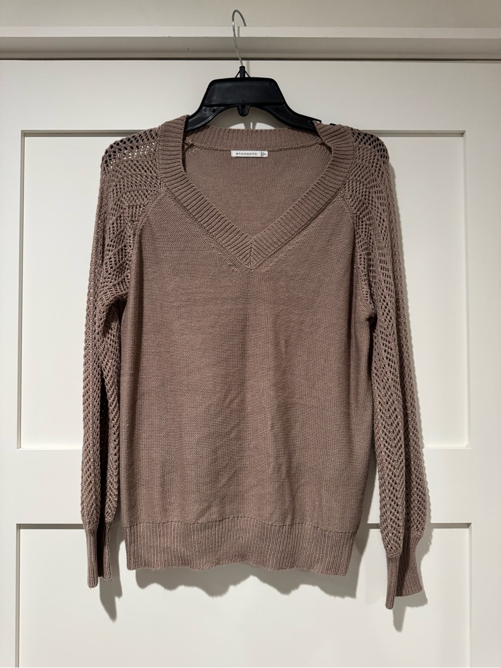 Staccato Taupe Open-Knit Sleeve V-Neck Sweater